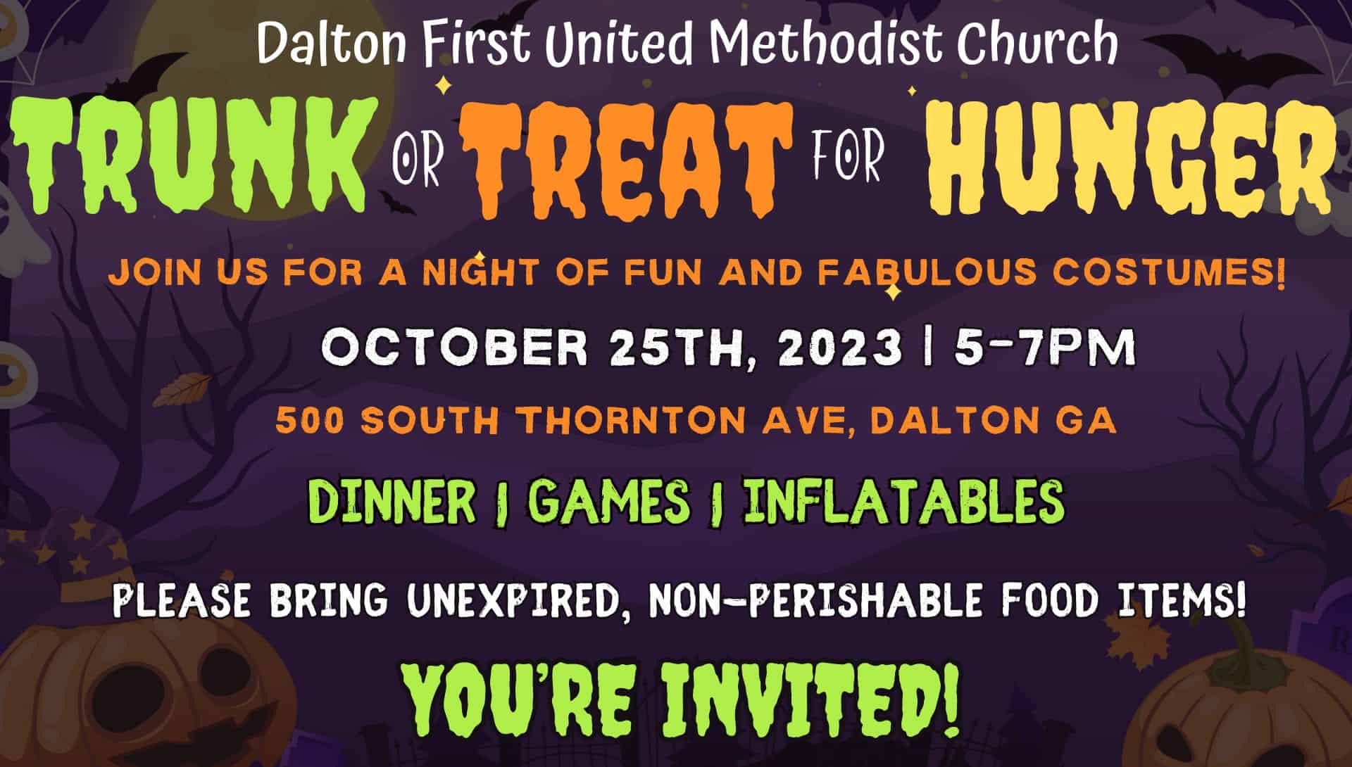 purple neon green yellow trick or treat halloween event flyer (1920 × 1090 px)